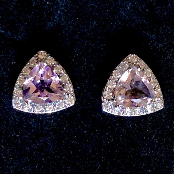 VJ CHINA Sterling Silver Lavender and Clear Stones Earrings 925 - Picture 1 of 14